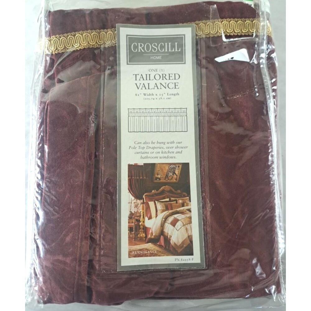 NEW Croscill Home Tailored Valance Renaissance Burgundy Velvet Gold Trim 81x15